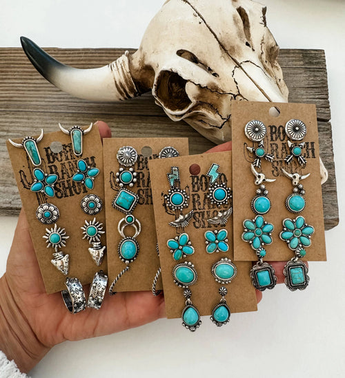 6 Pair Western Navajo Style Stud Earring Set  Wild Cactus Boutique