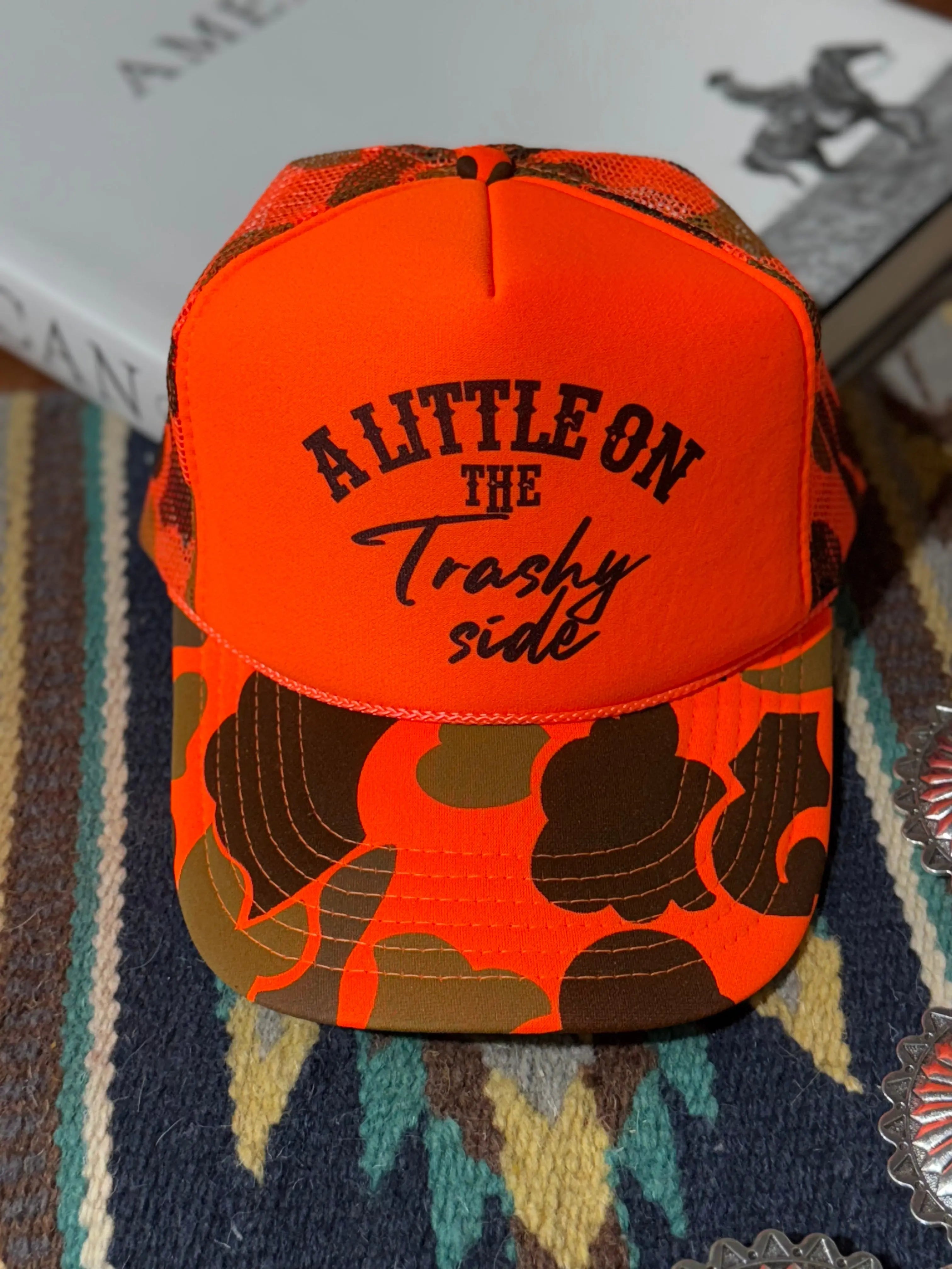 A Little On The Trashy Side Orange Camo Trucker Hat Wild Junkie