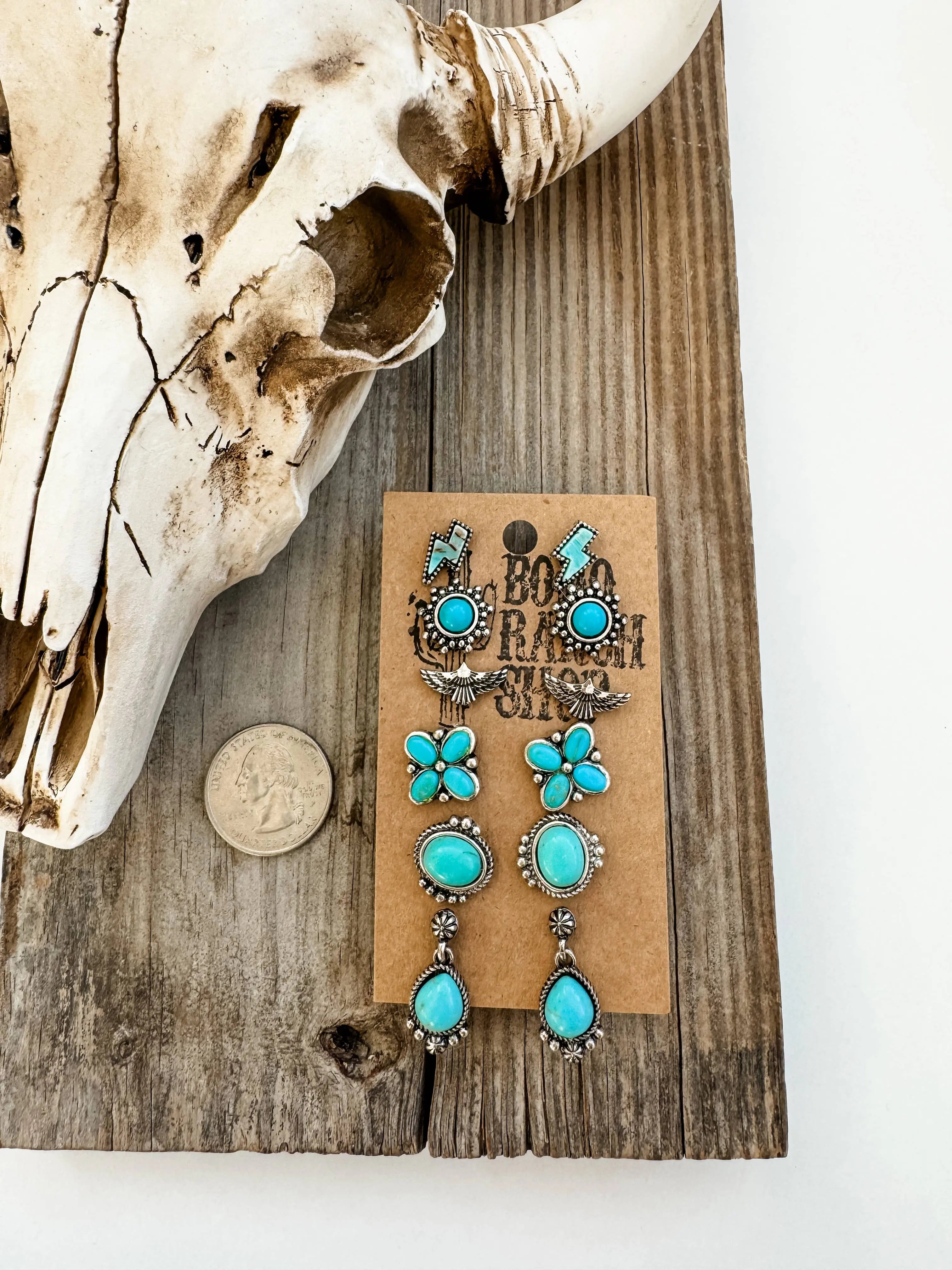 6 Pair Western Navajo Style Stud Earring Set  Wild Cactus Boutique