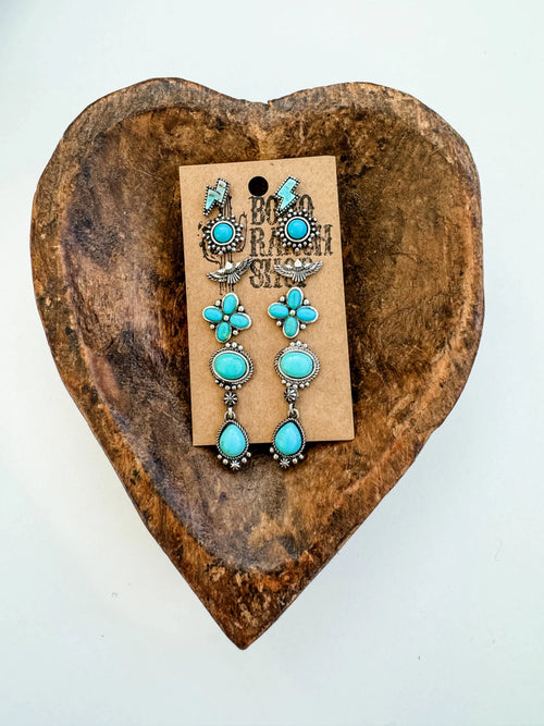 6 Pair Western Navajo Style Stud Earring Set  Wild Cactus Boutique