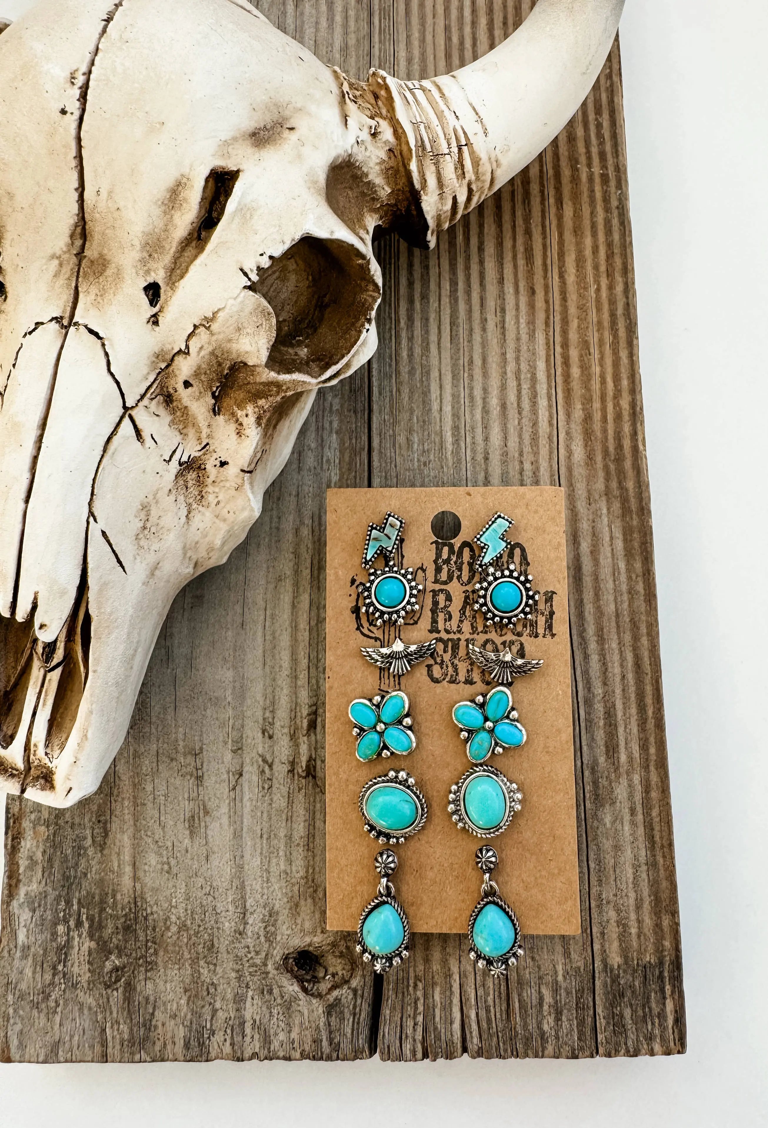 6 Pair Western Navajo Style Stud Earring Set  Wild Cactus Boutique